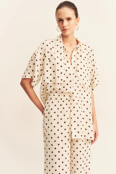 SHONA JOY - HOUSTON SIDE SPLIT SHORT SLEEVE SHIRT - BLANC POLKA - PERTH BOUTIQUE - AUSTRALIAN BOUTIQUE - WA BOUTIQUE - INTERNATIONAL SHIPPING - USA SHIPPING - PERTH STORES - PERTH STORE - AUSTRALIA - WA - WESTER AUSTRALIA - WOMENS FASHION - FASHION - CLOTHING - WA STOCKIST - PERTH STOCKIST - AUSTRALIAN STOCKIST - STOCKIST