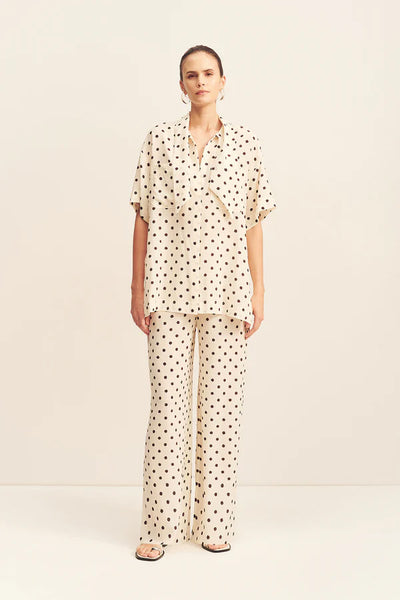 SHONA JOY - HOUSTON SIDE SPLIT SHORT SLEEVE SHIRT - BLANC POLKA - PERTH BOUTIQUE - AUSTRALIAN BOUTIQUE - WA BOUTIQUE - INTERNATIONAL SHIPPING - USA SHIPPING - PERTH STORES - PERTH STORE - AUSTRALIA - WA - WESTER AUSTRALIA - WOMENS FASHION - FASHION - CLOTHING - WA STOCKIST - PERTH STOCKIST - AUSTRALIAN STOCKIST - STOCKIST