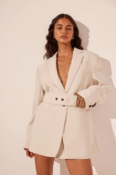 SHONA JOY - IRENA OVERSIZED TAILORED BLAZER WITH BELT - BONE