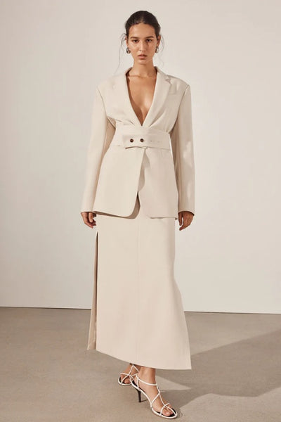 SHONA JOY - IRENA OVERSIZED TAILORED BLAZER WITH BELT - BONE