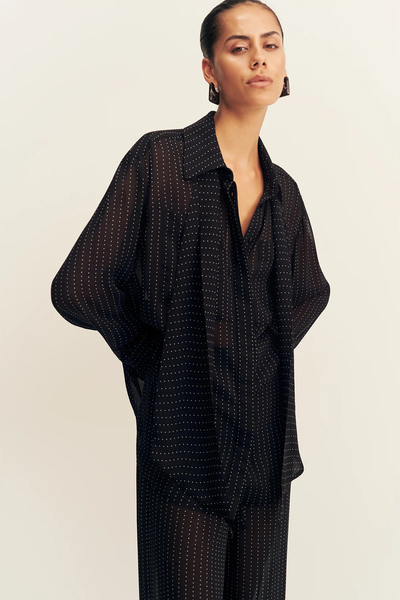 SHOP SHONA JOY IRVING POLKA DOT SHEER SHIRT IN BLACK POLKA STRIPE ONLINE