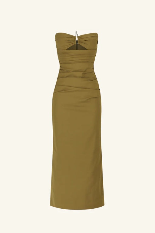 SHOP SHONA JOY - LANI STRAPLESS GATHERED MIDI DRESS