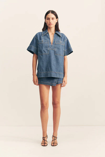 SHONA JOY - RAQUEL PULLOVER TOP - VINTAGE BLUE - PERTH BOUTIQUE - AUSTRALIAN BOUTIQUE - WA BOUTIQUE - INTERNATIONAL SHIPPING - USA SHIPPING - PERTH STORES - PERTH STORE - AUSTRALIA - WA - WESTER AUSTRALIA - WOMENS FASHION - FASHION - CLOTHING - WA STOCKIST - PERTH STOCKIST - AUSTRALIAN STOCKIST - STOCKIST