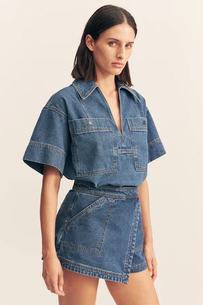 SHONA JOY - RAQUEL WRAP DETAIL SKORT - VINTAGE BLUE - PERTH BOUTIQUE - AUSTRALIAN BOUTIQUE - WA BOUTIQUE - INTERNATIONAL SHIPPING - USA SHIPPING - PERTH STORES - PERTH STORE - AUSTRALIA - WA - WESTER AUSTRALIA - WOMENS FASHION - FASHION - CLOTHING - WA STOCKIST - PERTH STOCKIST - AUSTRALIAN STOCKIST - STOCKIST