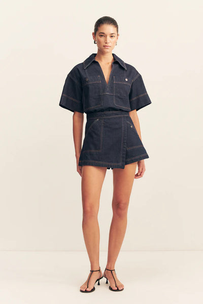 SHONA JOY - RITA WRAP DETAIL SKORT - DEEP INDIGO - PERTH BOUTIQUE - AUSTRALIAN BOUTIQUE - WA BOUTIQUE - INTERNATIONAL SHIPPING - USA SHIPPING - PERTH STORES - PERTH STORE - AUSTRALIA - WA - WESTER AUSTRALIA - WOMENS FASHION - FASHION - CLOTHING - WA STOCKIST - PERTH STOCKIST - AUSTRALIAN STOCKIST - STOCKIST