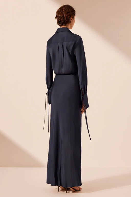 SHOP SHONA JOY - SHAE DRAPED SHIRT MAXI DRESS - AEGEAN BLUE  Chachi