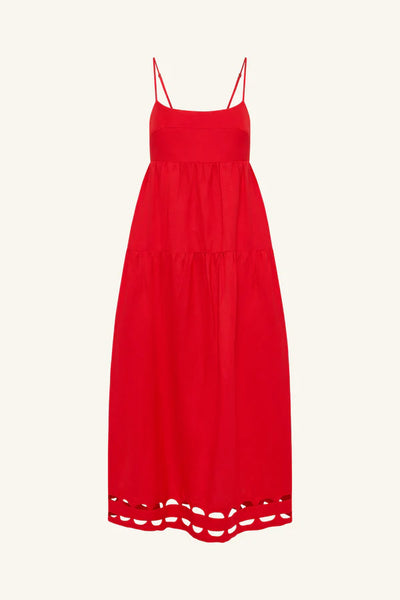 SHONA JOY - BIRDIE SCALLOP TIERED MIDI DRESS - RED ROSE