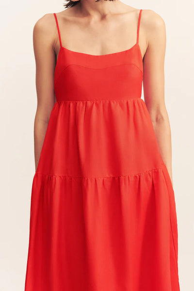 SHONA JOY - BIRDIE SCALLOP TIERED MIDI DRESS - RED ROSE