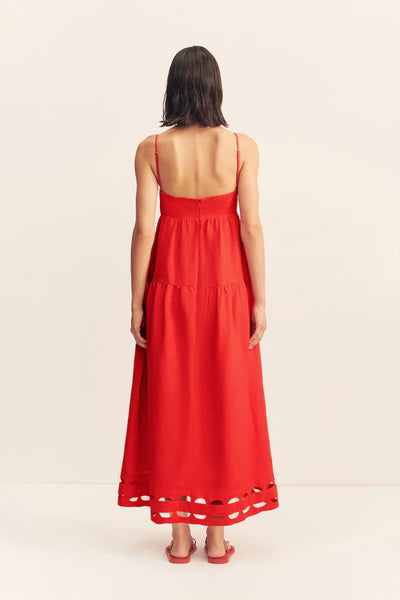 SHONA JOY - BIRDIE SCALLOP TIERED MIDI DRESS - RED ROSE