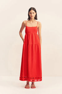 SHONA JOY - BIRDIE SCALLOP TIERED MIDI DRESS - RED ROSE