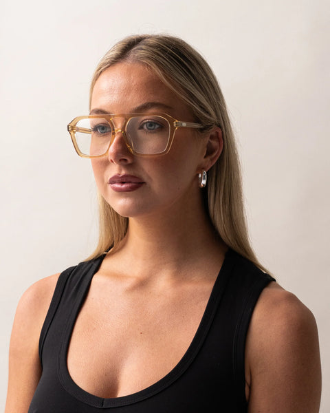 Rear perspective view of Sito Shades The Void Blue Light glasses in Sunlight, showcasing the inner frame construction, double nose bridge, and clear blue-light filtering lenses.
