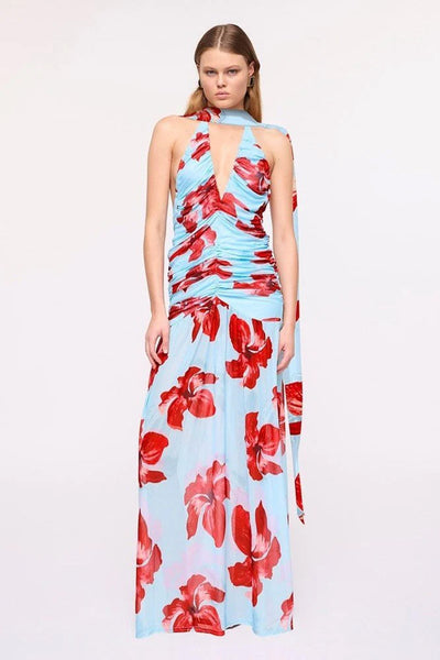 SUBOO - CHLOE FLORAL HALTER MESH PLUNGE MAXI DRESS – BLUE PINK - PERTH BOUTIQUE - AUSTRALIAN BOUTIQUE - WA BOUTIQUE - INTERNATIONAL SHIPPING - USA SHIPPING - PERTH STORES - PERTH STORE - AUSTRALIA - WA - WESTER AUSTRALIA - WOMENS FASHION - FASHION - CLOTHING - WA STOCKIST - PERTH STOCKIST - AUSTRALIAN STOCKIST - STOCKIST