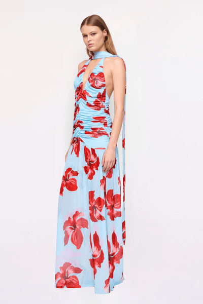 SUBOO - CHLOE FLORAL HALTER MESH PLUNGE MAXI DRESS – BLUE PINK - PERTH BOUTIQUE - AUSTRALIAN BOUTIQUE - WA BOUTIQUE - INTERNATIONAL SHIPPING - USA SHIPPING - PERTH STORES - PERTH STORE - AUSTRALIA - WA - WESTER AUSTRALIA - WOMENS FASHION - FASHION - CLOTHING - WA STOCKIST - PERTH STOCKIST - AUSTRALIAN STOCKIST - STOCKIST