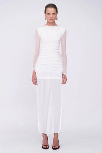 SUBOO - CHRISTY MESH RUCHED FRONT LONG SLEEVE TOP - WHITE - PERTH BOUTIQUE - AUSTRALIAN BOUTIQUE - WA BOUTIQUE - INTERNATIONAL SHIPPING - USA SHIPPING - PERTH STORES - PERTH STORE - AUSTRALIA - WA - WESTER AUSTRALIA - WOMENS FASHION - FASHION - CLOTHING - WA STOCKIST - PERTH STOCKIST - AUSTRALIAN STOCKIST - STOCKIST