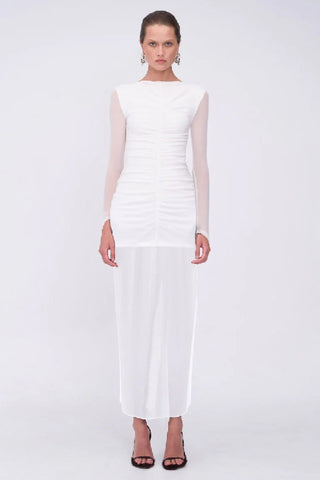 SUBOO - CHRISTY MESH RUCHED FRONT LONG SLEEVE TOP - WHITE - PERTH BOUTIQUE - AUSTRALIAN BOUTIQUE - WA BOUTIQUE - INTERNATIONAL SHIPPING - USA SHIPPING - PERTH STORES - PERTH STORE - AUSTRALIA - WA - WESTER AUSTRALIA - WOMENS FASHION - FASHION - CLOTHING - WA STOCKIST - PERTH STOCKIST - AUSTRALIAN STOCKIST - STOCKIST