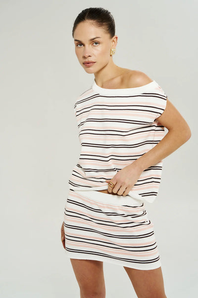SUMMI SUMMI - KNIT MINI SKIRT - DUSTY ROSE STRIPE - PERTH BOUTIQUE - AUSTRALIAN BOUTIQUE - WA BOUTIQUE - INTERNATIONAL SHIPPING - USA SHIPPING - PERTH STORES - PERTH STORE - AUSTRALIA - WA - WESTER AUSTRALIA - WOMENS FASHION - FASHION - CLOTHING - WA STOCKIST - PERTH STOCKIST - AUSTRALIAN STOCKIST - STOCKIST