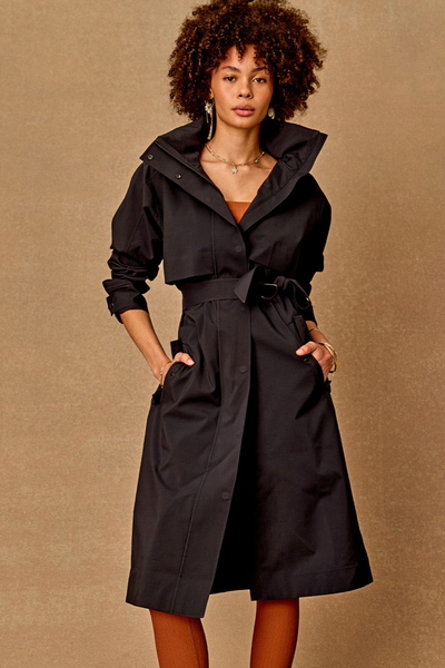SHOP THE UPSIDE JAMES HOODED TRENCH COAT IN BLACK SAND ONLINE