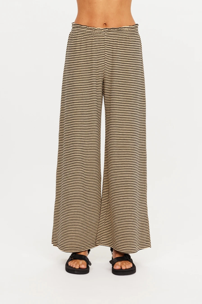 Full-body front view of the striped paperbag-waist pant on a neutral background.
