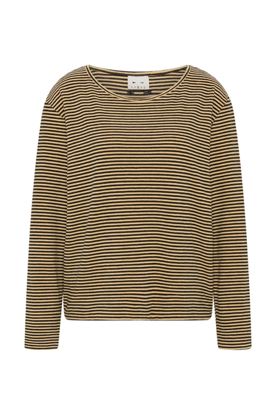Ghost-mannequin flat product shot of the striped toweling long sleeve top against a clean white background.