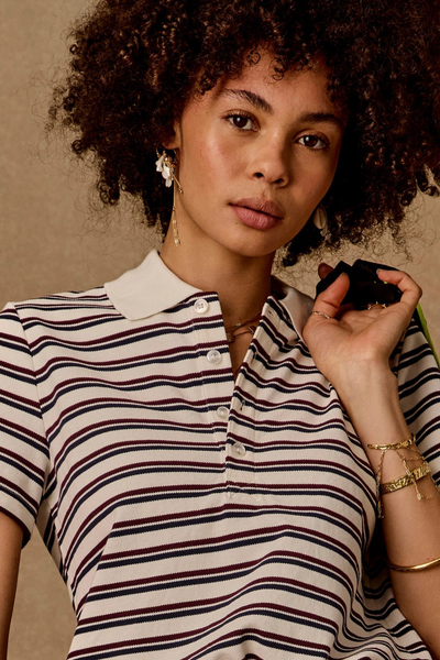 SHOP THE UPSIDE SOPHIE CROPPED POLO SHIRT IN STRIPE ONLINE