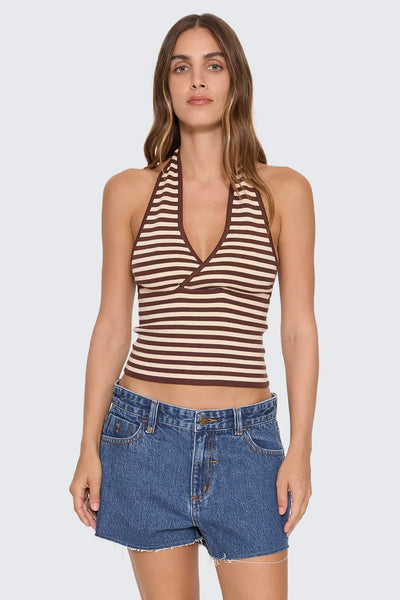 THRILLS - DAYNA KNIT HALTER TOP - BUTTER CREAM STRIPE - PERTH BOUTIQUE - AUSTRALIAN BOUTIQUE - WA BOUTIQUE - INTERNATIONAL SHIPPING - USA SHIPPING - PERTH STORES - PERTH STORE - AUSTRALIA - WA - WESTER AUSTRALIA - WOMENS FASHION - FASHION - CLOTHING - WA STOCKIST - PERTH STOCKIST - AUSTRALIAN STOCKIST - STOCKIST