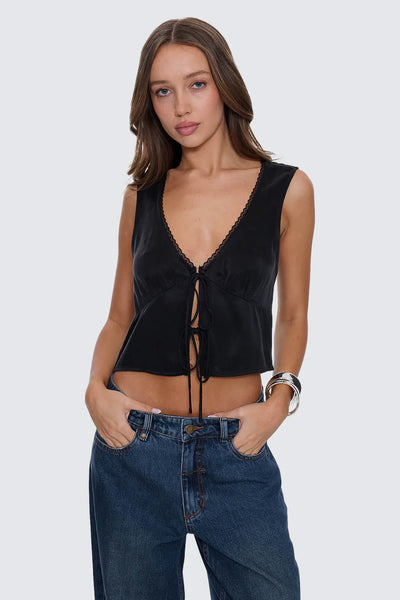 THRILLS - SAIGE TIE FRONT TOP - BLACK - PERTH BOUTIQUE - AUSTRALIAN BOUTIQUE - WA BOUTIQUE - INTERNATIONAL SHIPPING - USA SHIPPING - PERTH STORES - PERTH STORE - AUSTRALIA - WA - WESTER AUSTRALIA - WOMENS FASHION - FASHION - CLOTHING - WA STOCKIST - PERTH STOCKIST - AUSTRALIAN STOCKIST - STOCKIST