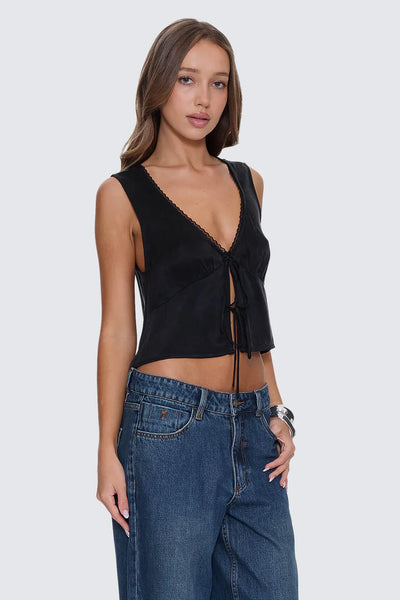 THRILLS - SAIGE TIE FRONT TOP - BLACK