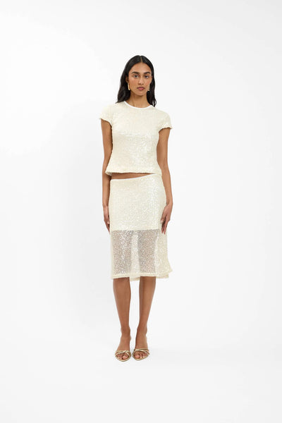 WITH HARPER LU - MIDI SKIRT - IVORY SEQUIN