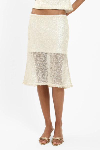 WITH HARPER LU - MIDI SKIRT - IVORY SEQUIN