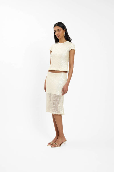 WITH HARPER LU - MIDI SKIRT - IVORY SEQUIN