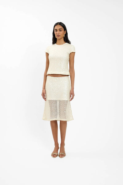 WITH HARPER LU - FITTED TEE - MESH IVORY SEQUIN