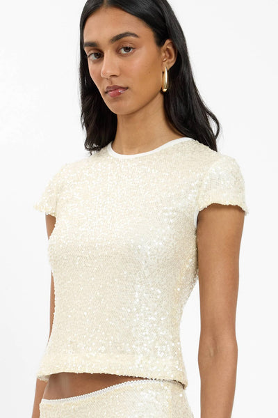 WITH HARPER LU - FITTED TEE - MESH IVORY SEQUIN