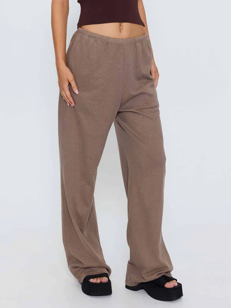 Full-length studio shot displaying the relaxed, wide-leg drape and roomy fit of the Thrills Hemp Relax Pant in Falcon brown.