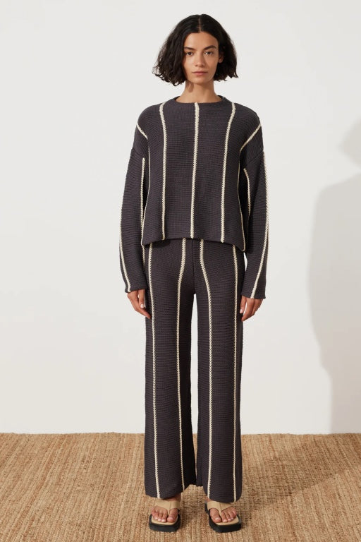 SHOP ZULU & ZEPHYR - CHARCOAL STRIPE KNIT PANT | CHACHI STORE – Chachi