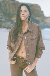 ZULU & ZEPHYR - RECYCLED DENIM JACKET - COCOA - PERTH STOCKIST - AUSTRALIAN STOCKIST - WA STOCKIST - AUSTRALIA STOCKIST - AUS STOCKIST - PERTH BOUTIQUE - WA BOUTIQUE - AUS BOUTIQUE - AUSTRALIA BOUTIQUE 
