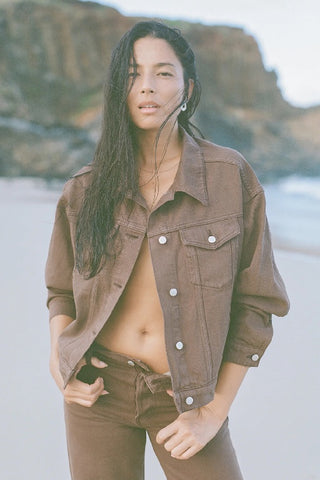 ZULU & ZEPHYR - RECYCLED DENIM JACKET - COCOA - PERTH STOCKIST - AUSTRALIAN STOCKIST - WA STOCKIST - AUSTRALIA STOCKIST - AUS STOCKIST - PERTH BOUTIQUE - WA BOUTIQUE - AUS BOUTIQUE - AUSTRALIA BOUTIQUE 