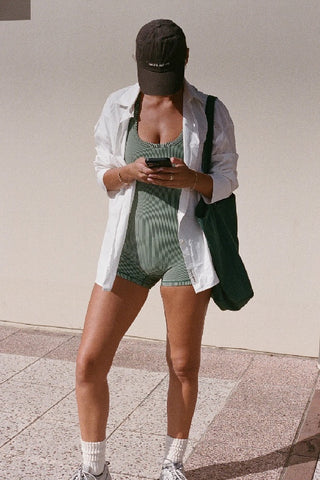 ZULU & ZEPHYR - STRIPE RIB RACER BACK BODYSUIT - TALLOW GREEN - PERTH STOCKIST - AUSTRALIAN STOCKIST - WA STOCKIST - AUSTRALIA STOCKIST - AUS STOCKIST - PERTH BOUTIQUE - WA BOUTIQUE - AUS BOUTIQUE - AUSTRALIA BOUTIQUE
