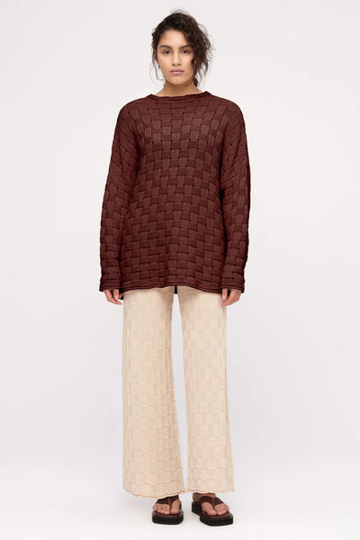 SHOP ZULU &amp; ZEPHYR BASKETWEAVE JUMPER IN DEEP BROWN ONLINE