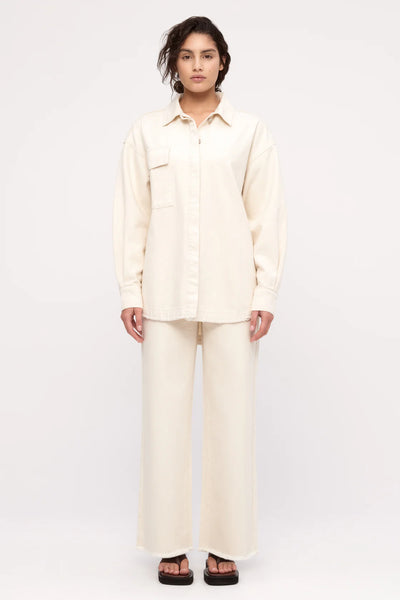 Mid-rise wide-leg jeans in Coconut white, crafted from organic cotton twill with a signature subtle flecked texture.