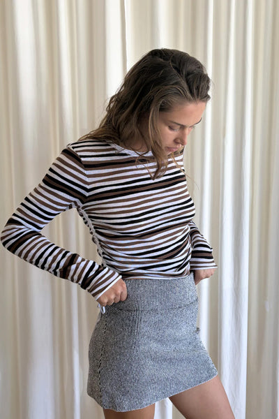 ZULU & ZEPHYR - GATHERED LONG SLEEVE KNIT TOP - BLACK STRIPE