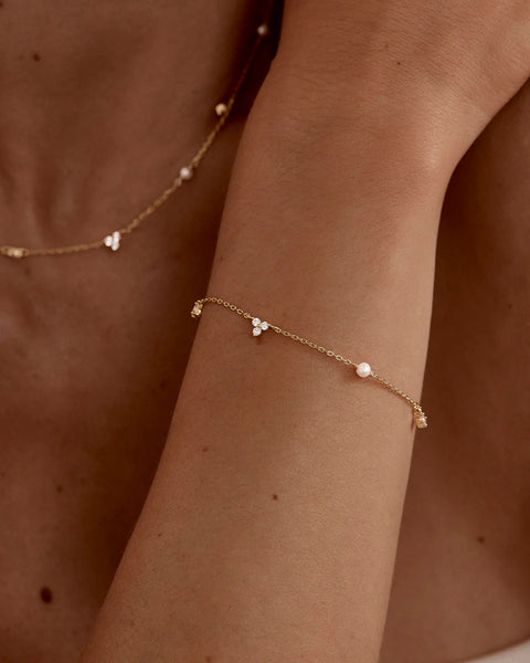 18k gold vermeil lotus bracelet with freshwater pearls and cubic zirconia