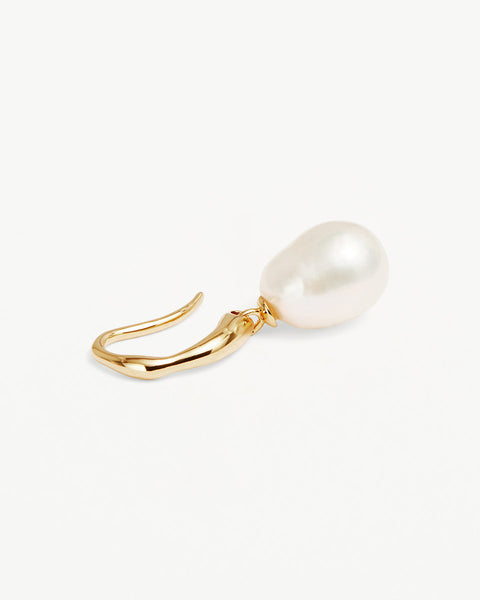 Product photo on a plain background showing the pair of By Charlotte 18k Gold Vermeil Harmony Pearl Hook Earrings with natural freshwater baroque pearl drops.