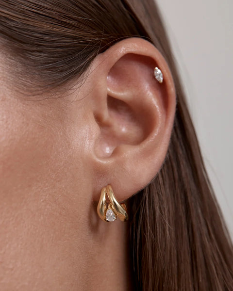Front-facing on-model view displaying the double-band design and crystal embellishment of the By Charlotte Celestial Path Hoop.
