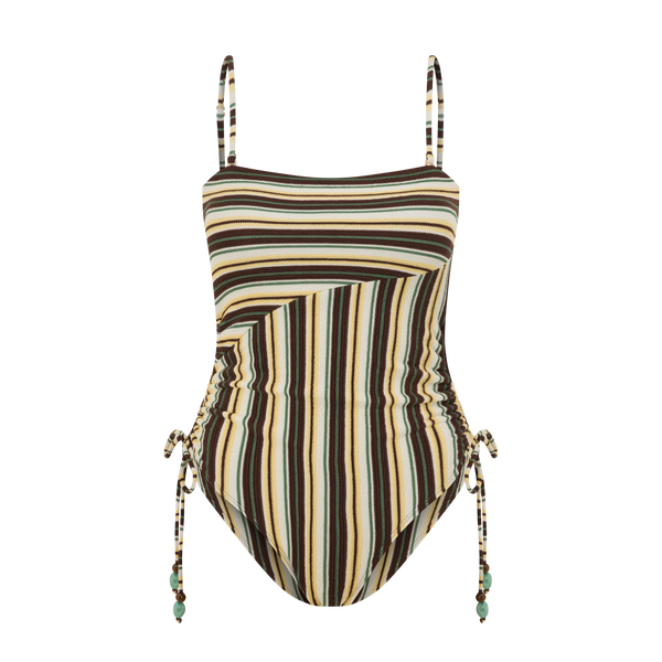SHOP OCHRE LANE STRAPLESS SIDE TIE ONE PIECE IN PALM STRIPE ONLINE