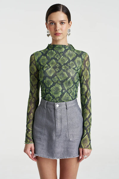SHOP SUMMI SUMMI MESH LS ROUCHED SKIVVY IN VIPER ONLINE